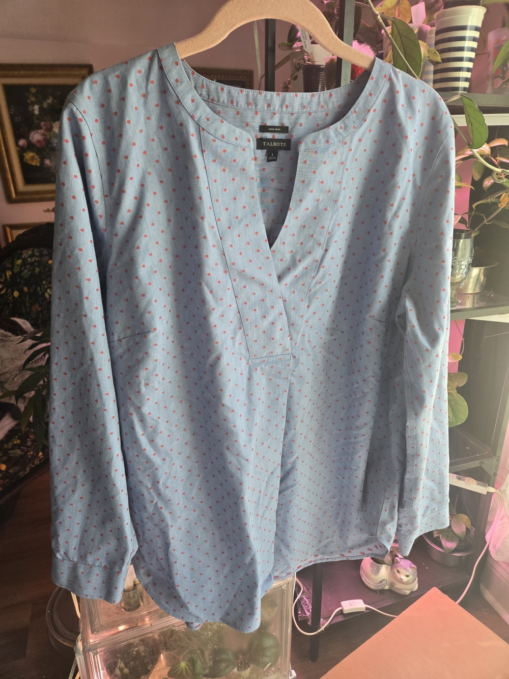 Talbots Blue Dot-Print V-Neck Tunic Top